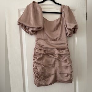 DO+BE Satin Puff Sleeve Mini Dress in Blush